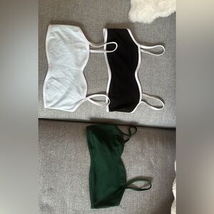 Set of Three Bandeau Tops - White, Black, Green